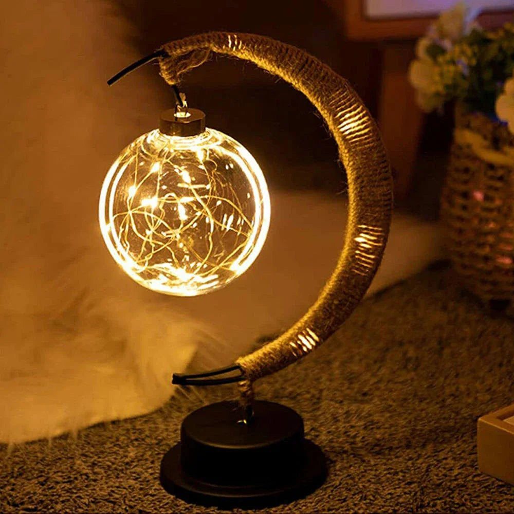 LED Star and Moon Round Rattan Table Lamp - Homevalley.co.uk