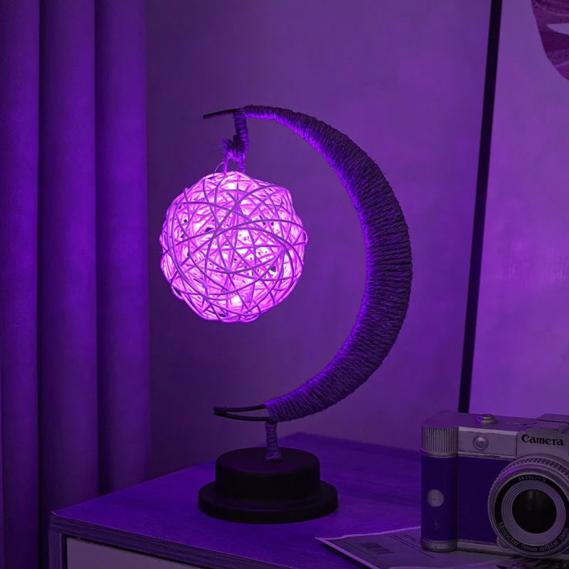 LED Star and Moon Round Rattan Table Lamp - Homevalley.co.uk