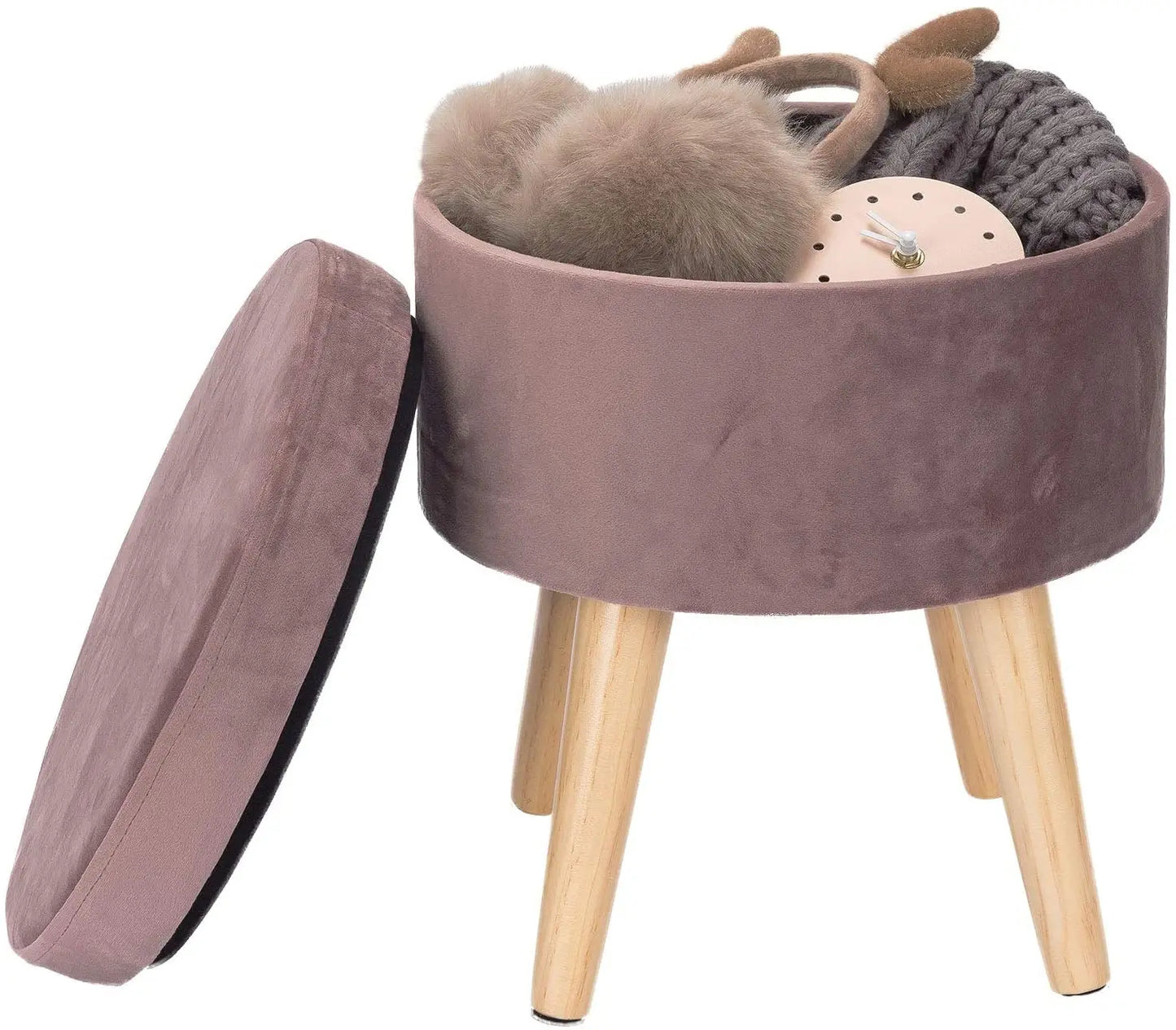 Linen velvet storage ottoman pouffe footstool with removable cover - Homevalley.co.uk