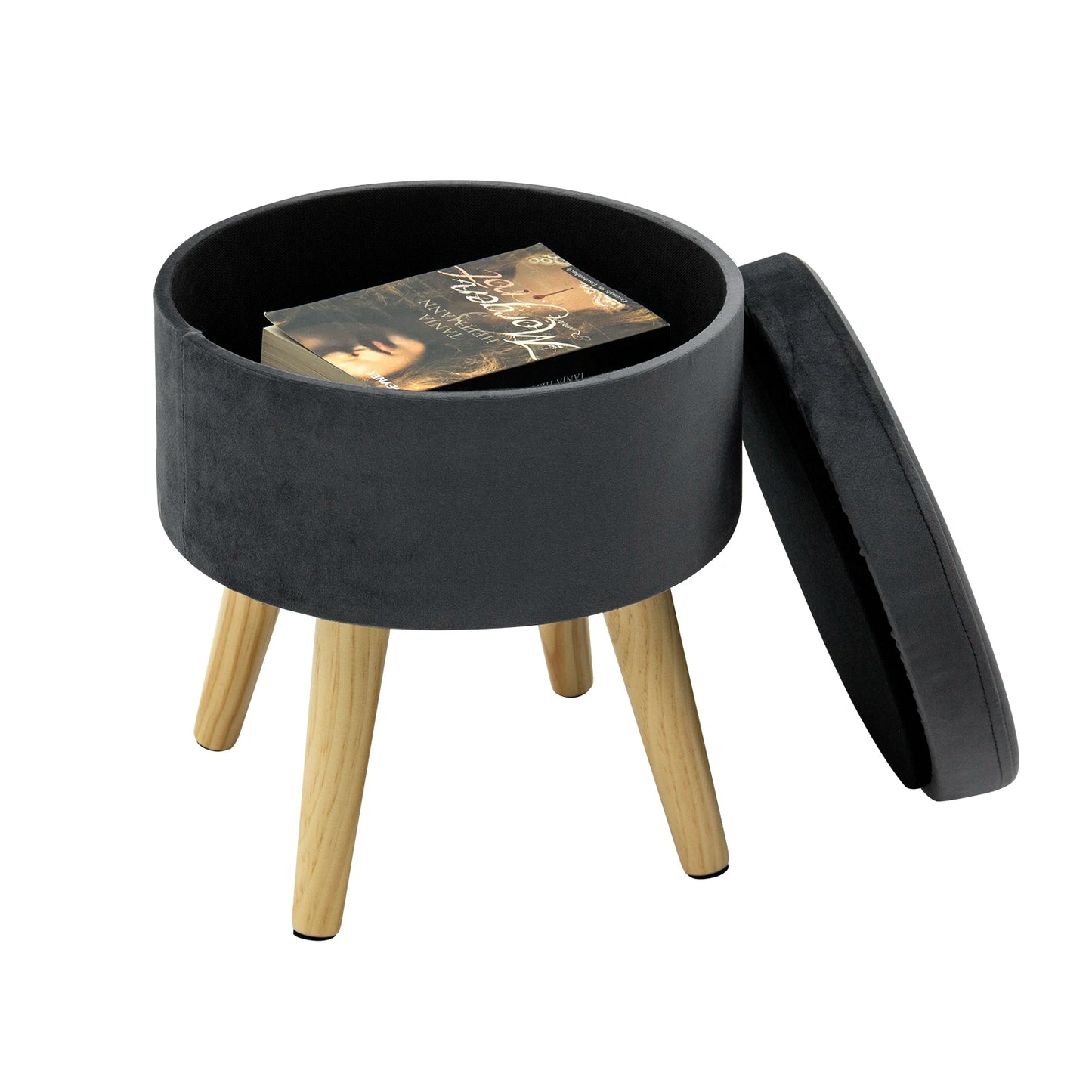 Linen velvet storage ottoman pouffe footstool with removable cover - Homevalley.co.uk