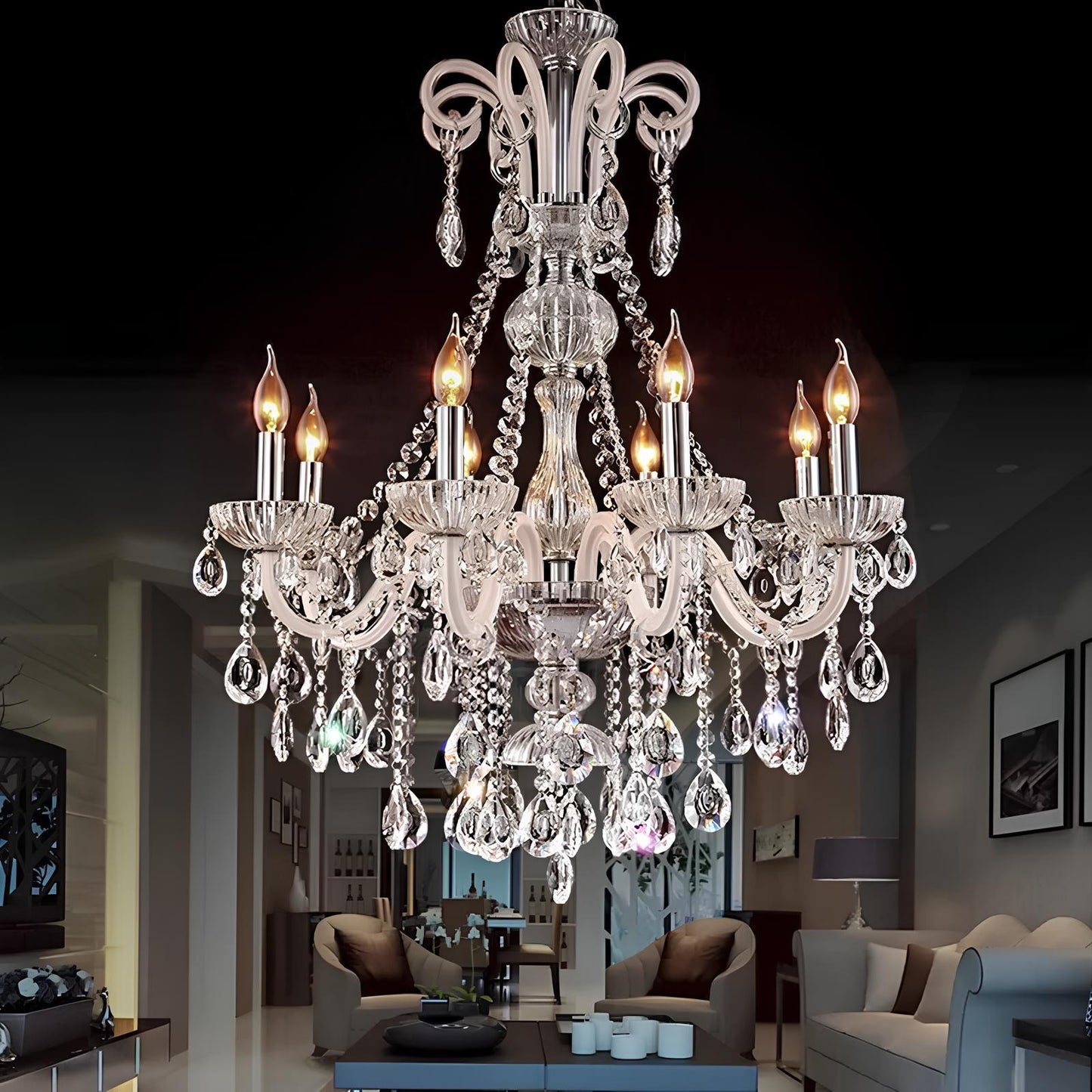 Long Crystal Chandelier - Homevalley.co.uk