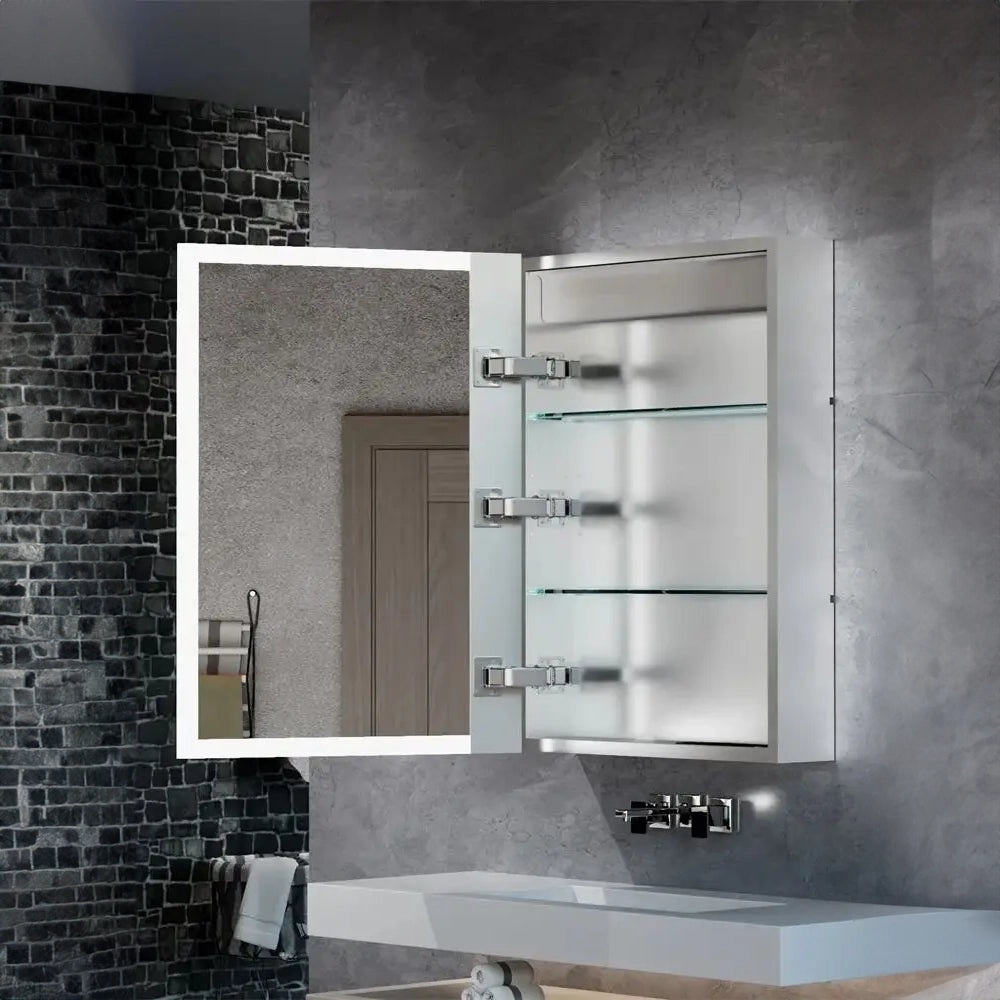 LUVODI Bathroom Mirror Cabinet with LED Light, Time Digital Display, Dimmable, Anti-fog, Touch Sensor and Paper Extraction Port - Homevalley.co.uk