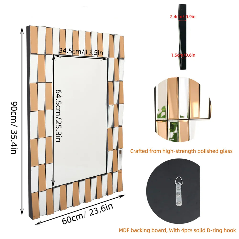 LUVODI Decorative 3D Beveled Edge Art Hanging Mirror - Homevalley.co.uk