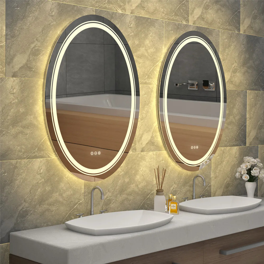 LUVODI Dual Illuminated LED Oval Dimmable Defog HD Mirror - Homevalley.co.uk