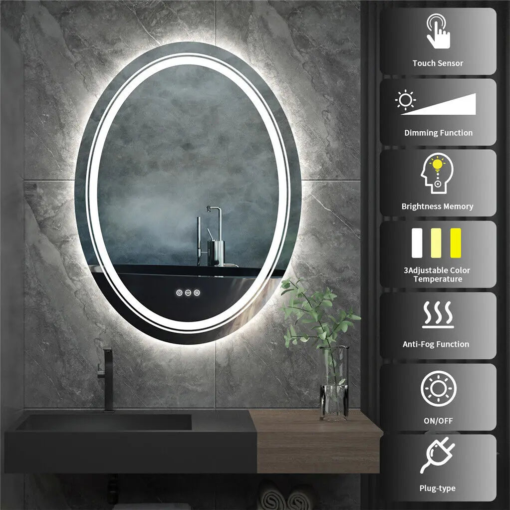 LUVODI Dual Illuminated LED Oval Dimmable Defog HD Mirror - Homevalley.co.uk