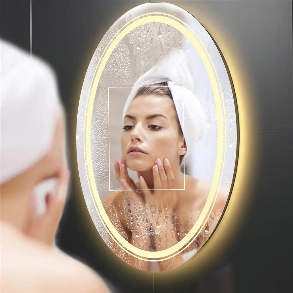 LUVODI Dual Illuminated LED Oval Dimmable Defog HD Mirror - Homevalley.co.uk