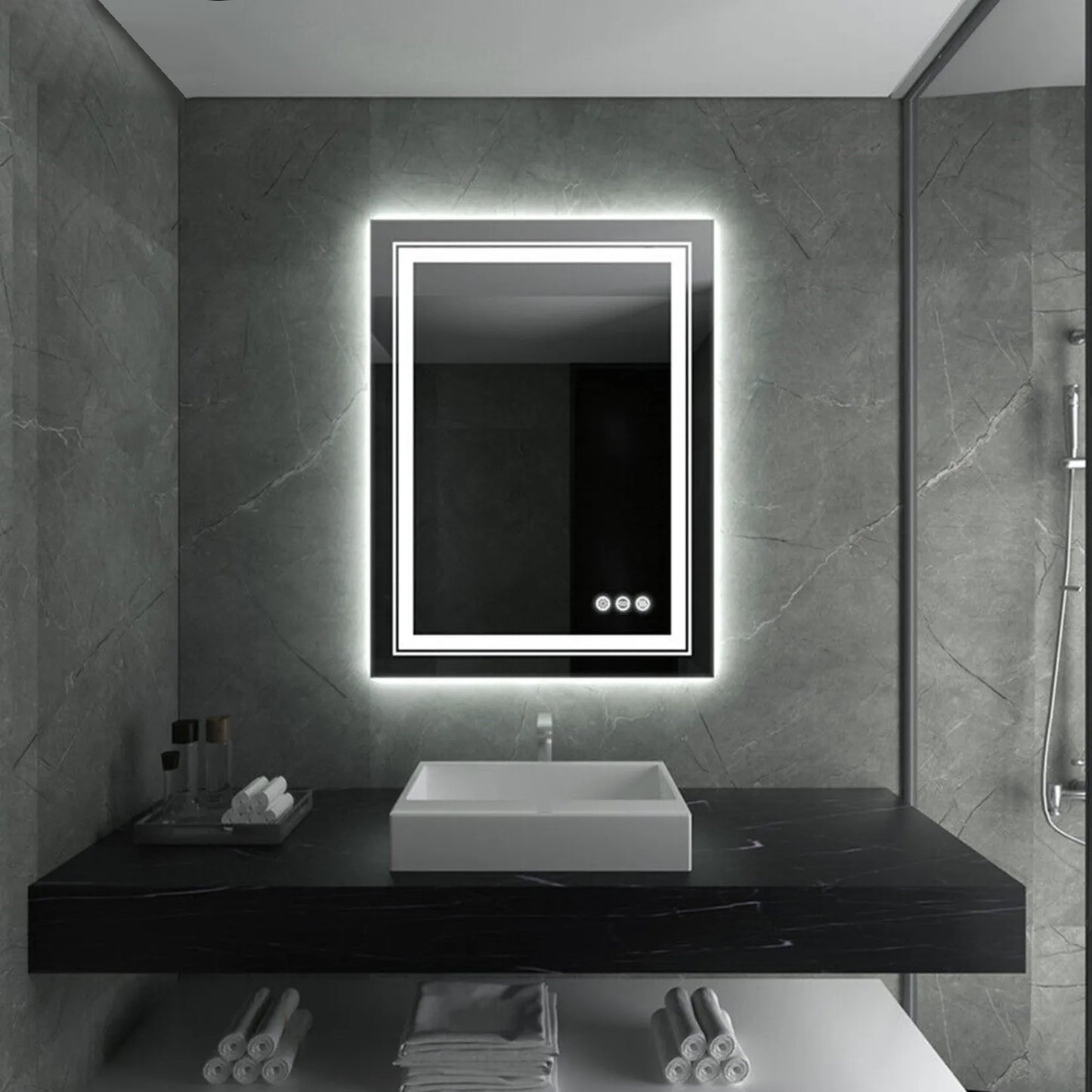 LUVODI Dual LED Crystal Clear Dimmable Defog Waterproof Bathroom Makeup Mirror - Homevalley.co.uk