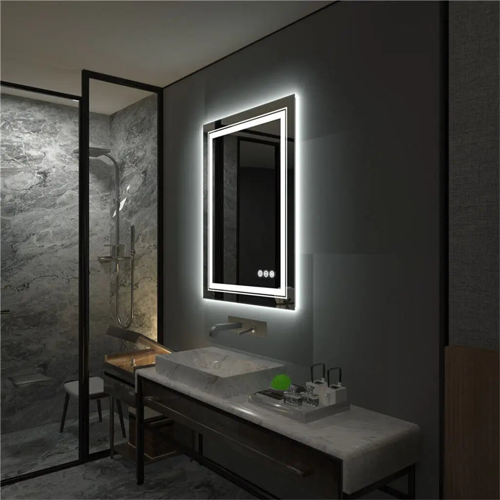 LUVODI Dual LED Crystal Clear Dimmable Defog Waterproof Bathroom Makeup Mirror - Homevalley.co.uk