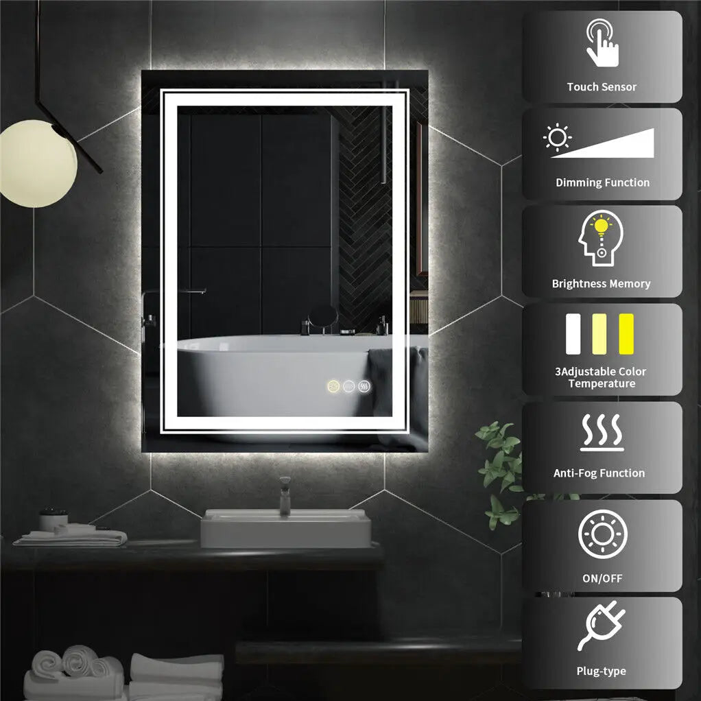 LUVODI Dual LED Crystal Clear Dimmable Defog Waterproof Bathroom Makeup Mirror - Homevalley.co.uk