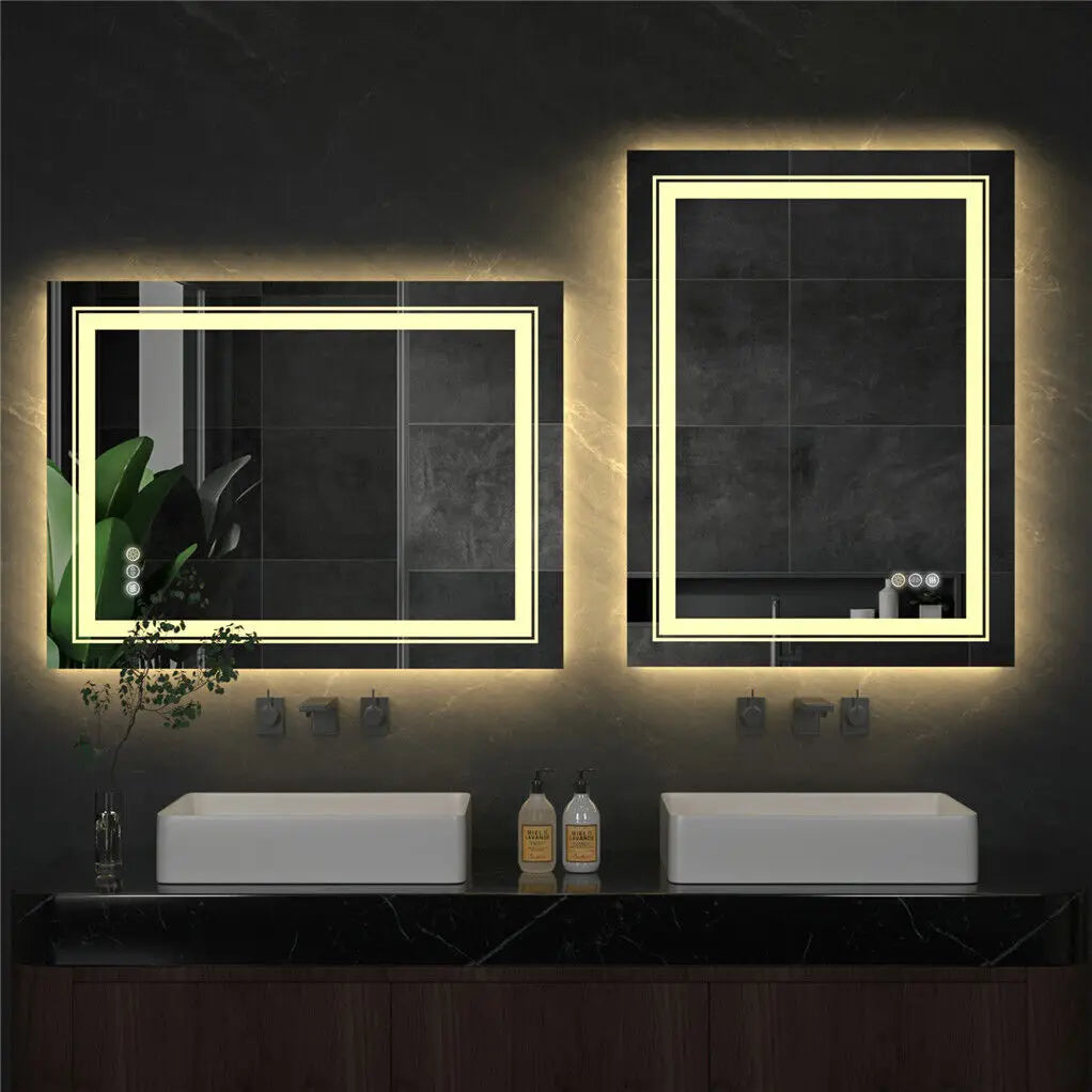 LUVODI Dual LED Crystal Clear Dimmable Defog Waterproof Bathroom Makeup Mirror - Homevalley.co.uk