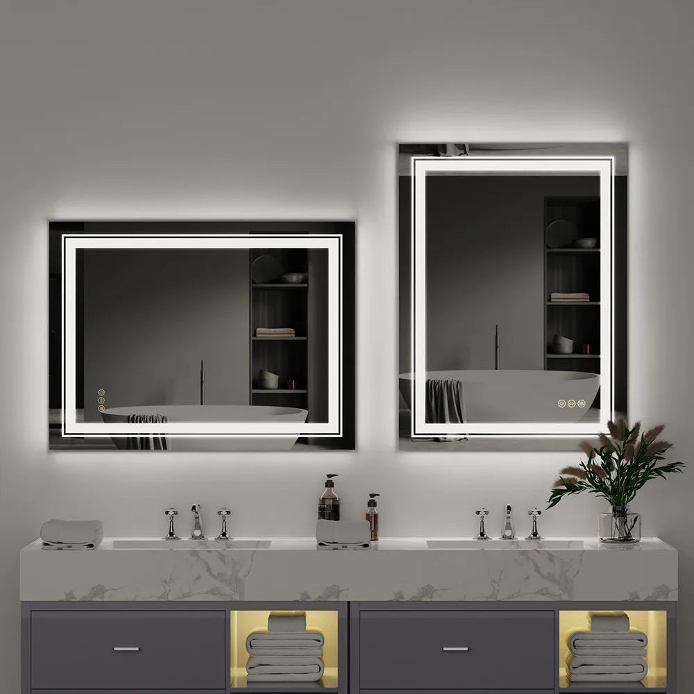 LUVODI Dual LED Crystal Clear Dimmable Defog Waterproof Bathroom Makeup Mirror - Homevalley.co.uk