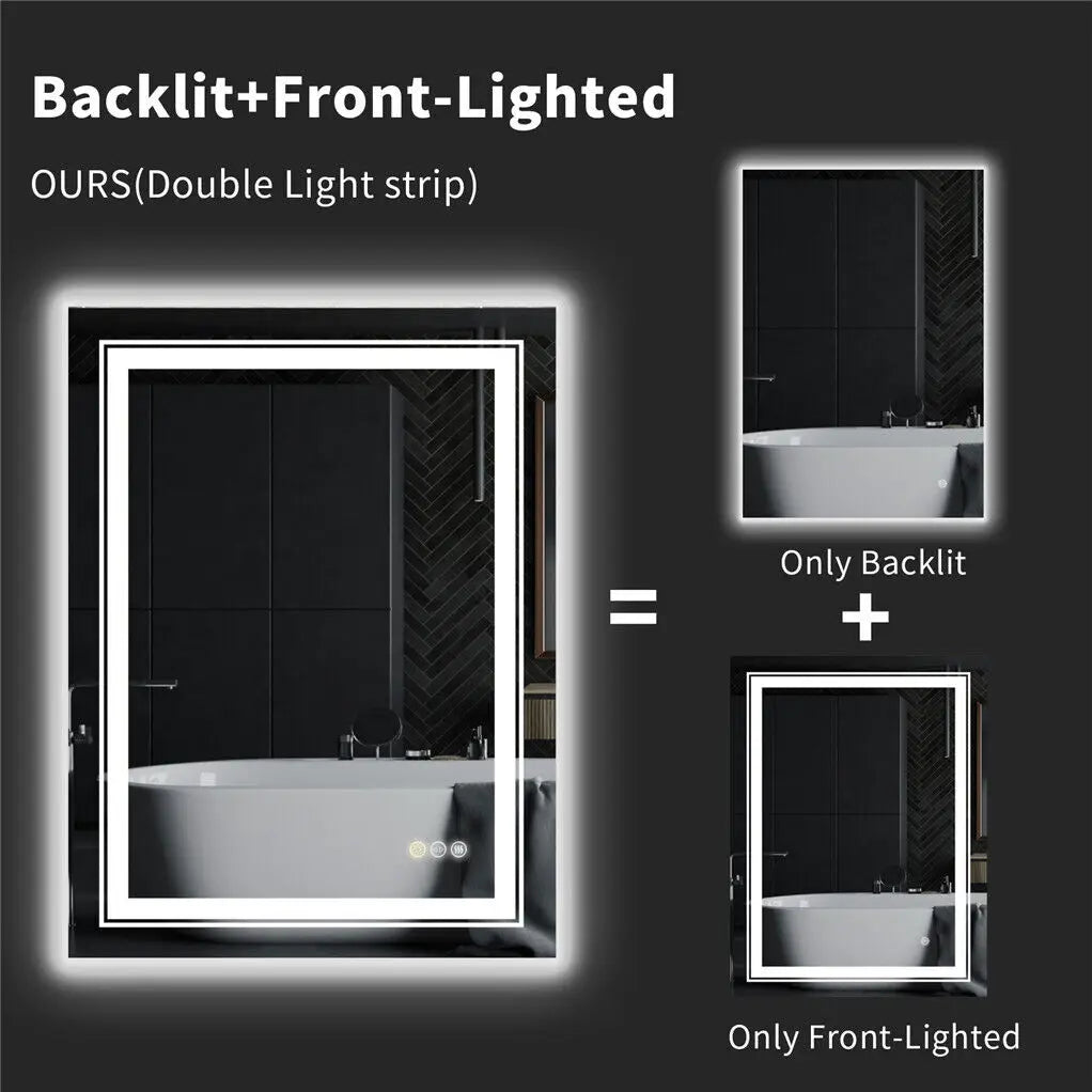 LUVODI Dual LED Crystal Clear Dimmable Defog Waterproof Bathroom Makeup Mirror - Homevalley.co.uk