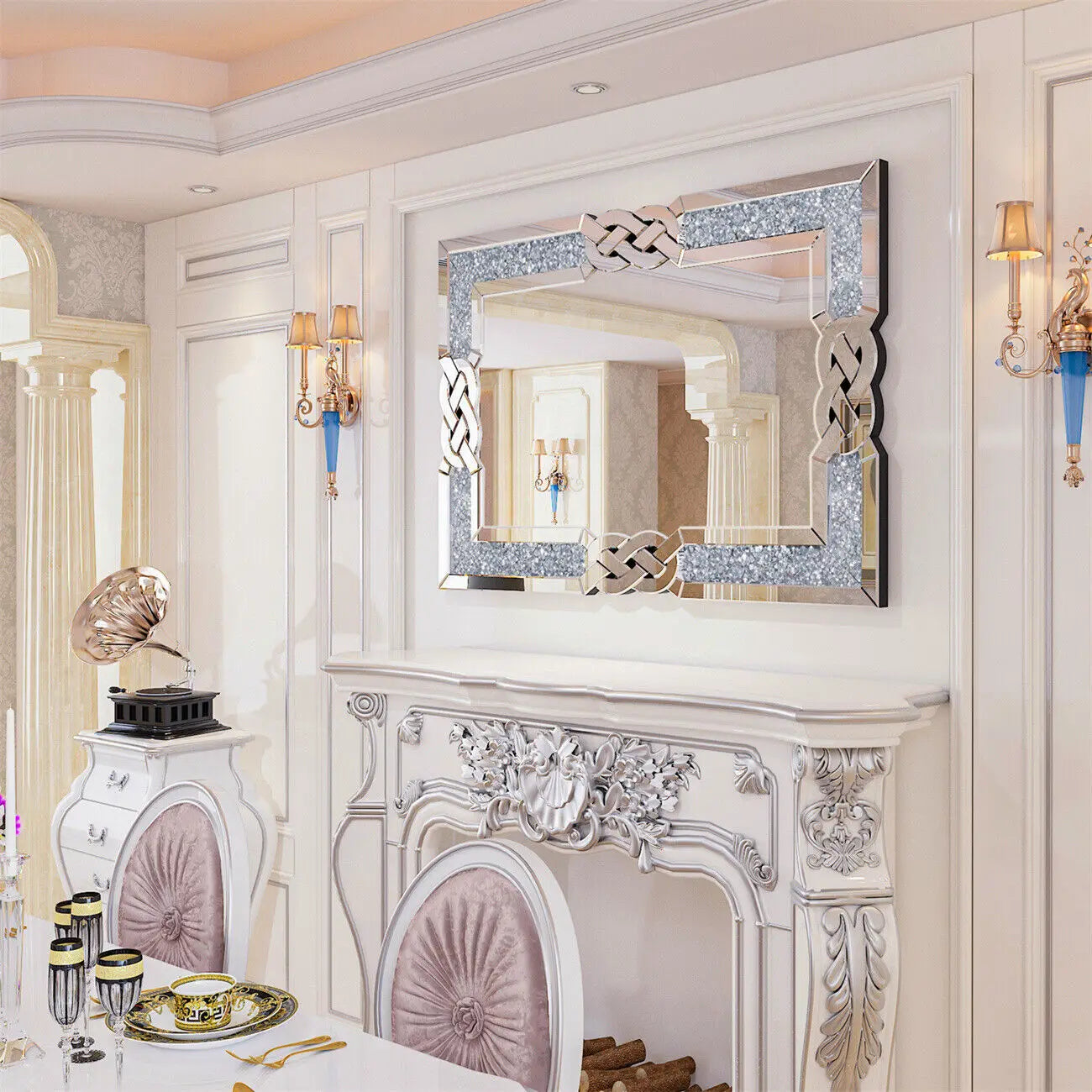 LUVODI Home Decor Crystal Crushed Diamond Wall Mirror - Homevalley.co.uk