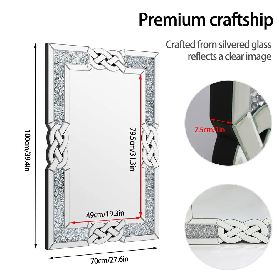 LUVODI Home Decor Crystal Crushed Diamond Wall Mirror - Homevalley.co.uk