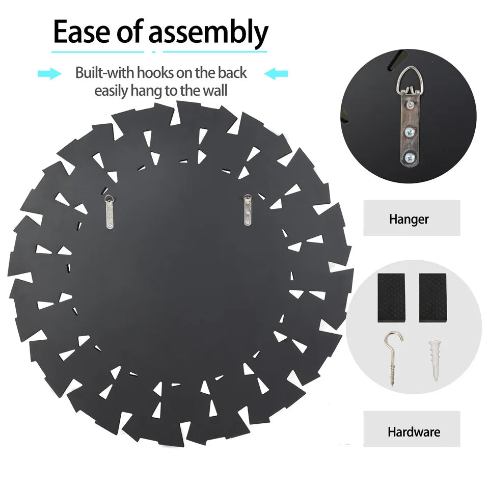 LUVODI Large Round Wall Decor Mirror with Silver Starburst Art Design - Homevalley.co.uk
