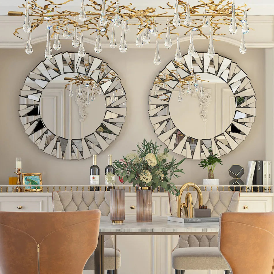 LUVODI Large Round Wall Decor Mirror with Silver Starburst Art Design - Homevalley.co.uk