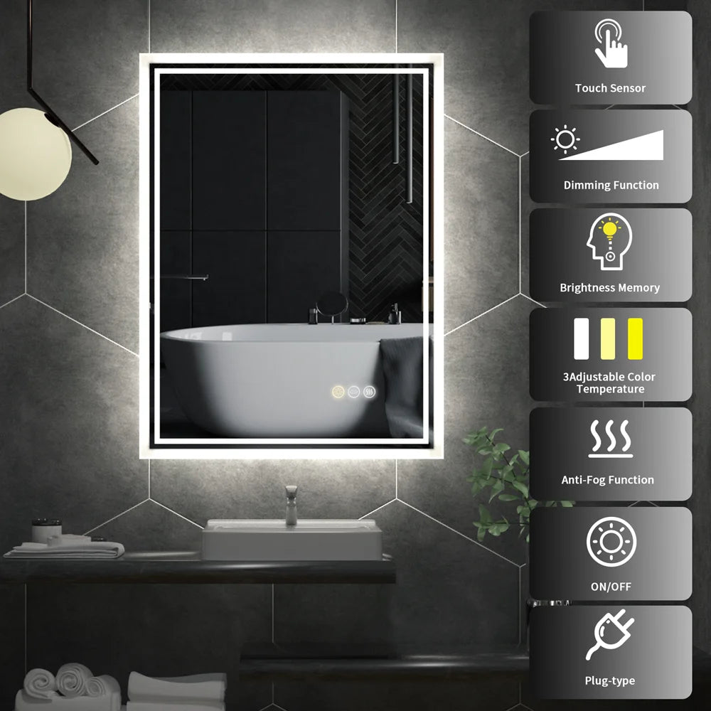 LUVODI LED Backlight Waterproof Frameless Dimmable Defog Illuminated Mirror - Homevalley.co.uk
