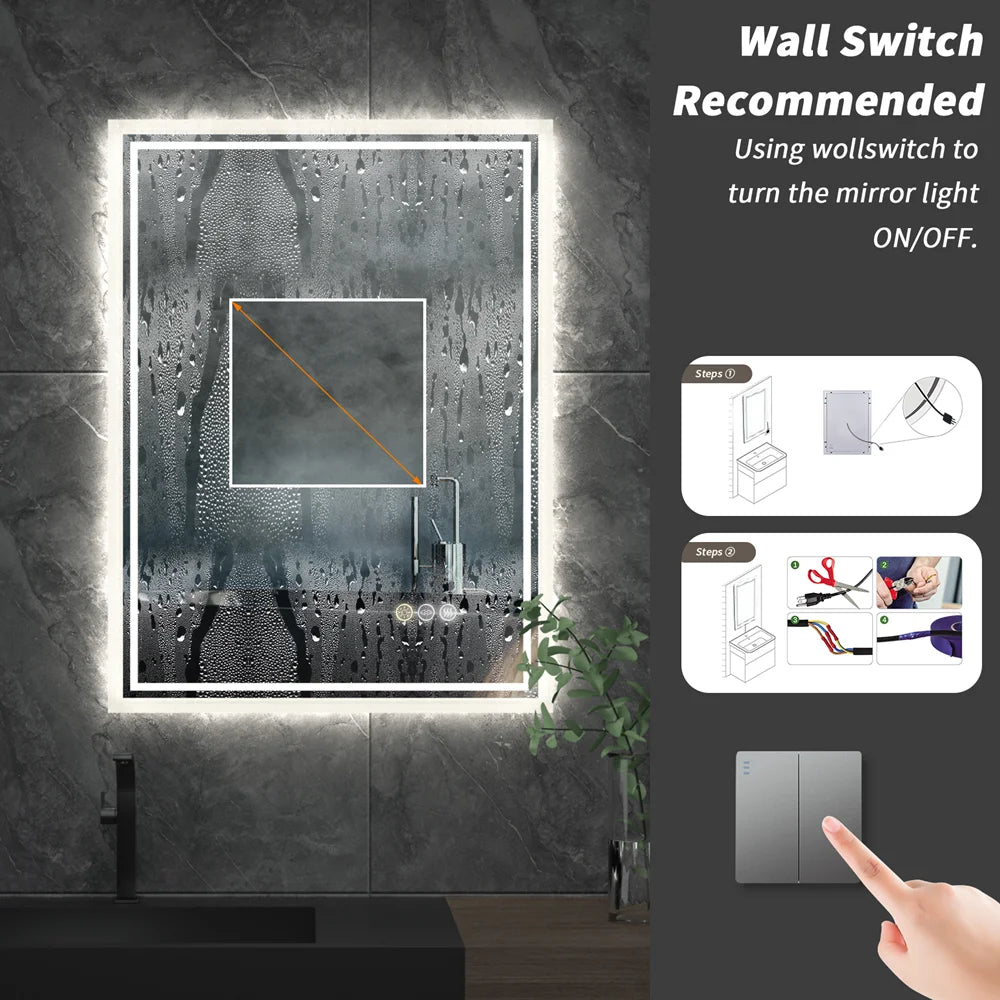 LUVODI LED Backlight Waterproof Frameless Dimmable Defog Illuminated Mirror - Homevalley.co.uk