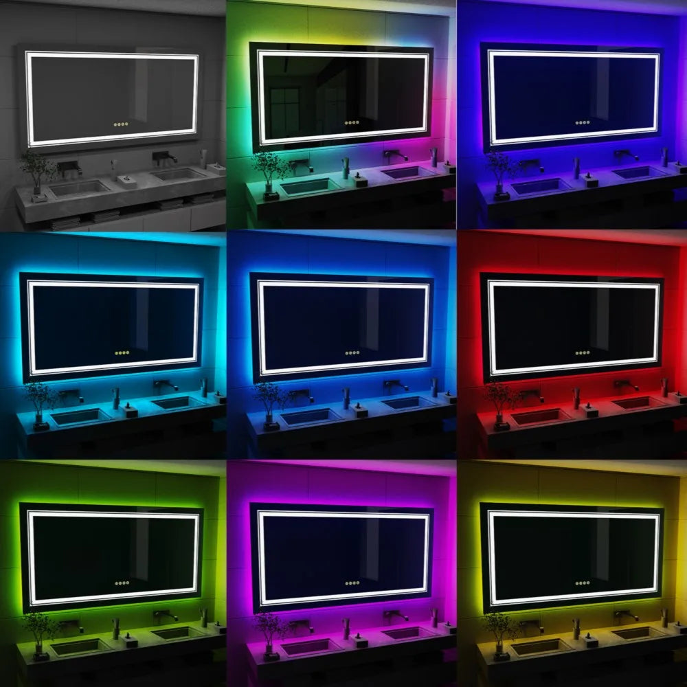 LUVODI Oversize RGB Wall Decorative Full-body Mirror Dimmable Defogging Bathroom Mirror with Touch Switch - Homevalley.co.uk
