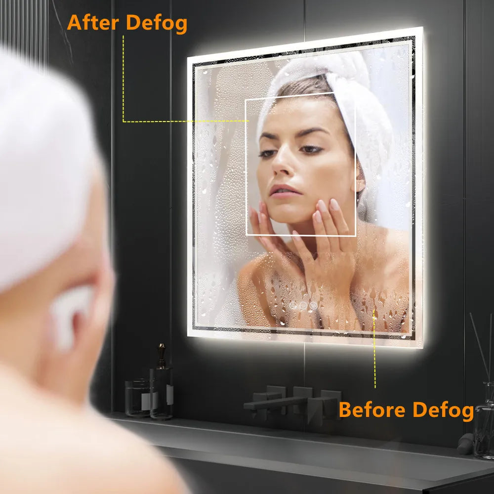 LUVODI Smart Backlit Square Bathroom Mirror with Dimmable LED Lights Anti-fog system - Homevalley.co.uk