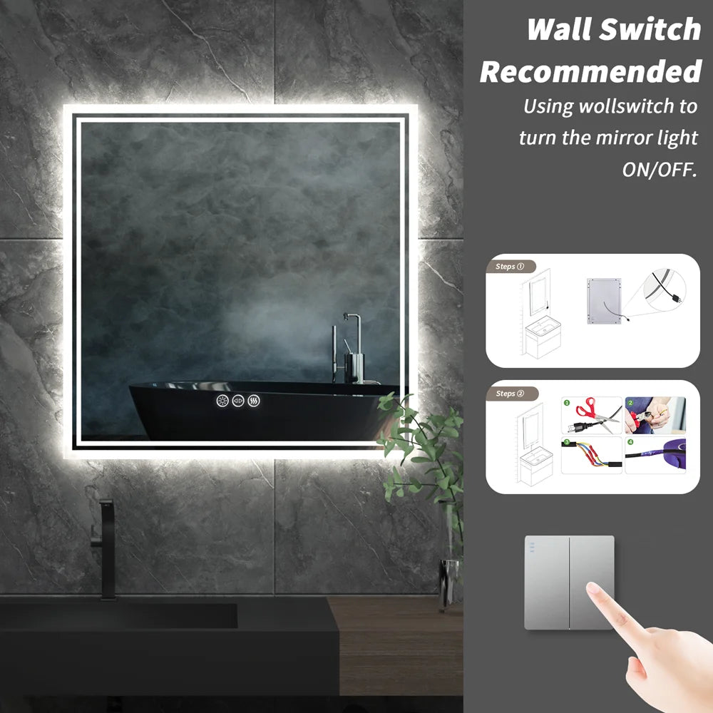 LUVODI Smart Backlit Square Bathroom Mirror with Dimmable LED Lights Anti-fog system - Homevalley.co.uk