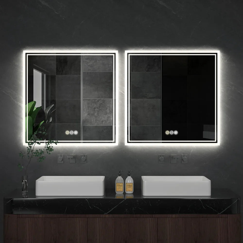 LUVODI Smart Backlit Square Bathroom Mirror with Dimmable LED Lights Anti-fog system - Homevalley.co.uk