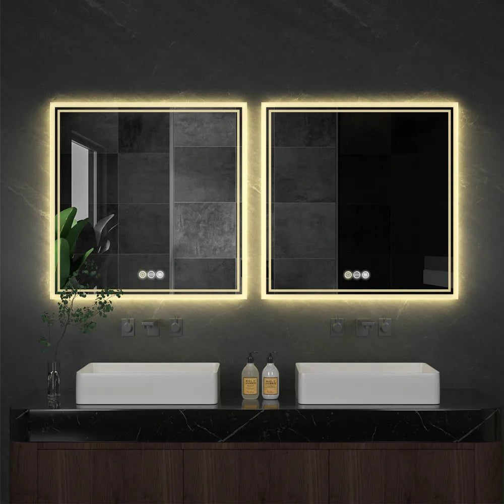 LUVODI Smart Backlit Square Bathroom Mirror with Dimmable LED Lights Anti-fog system - Homevalley.co.uk