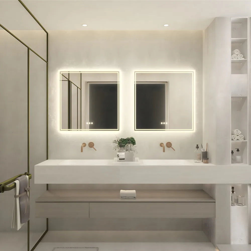 LUVODI Smart Backlit Square Bathroom Mirror with Dimmable LED Lights Anti-fog system - Homevalley.co.uk
