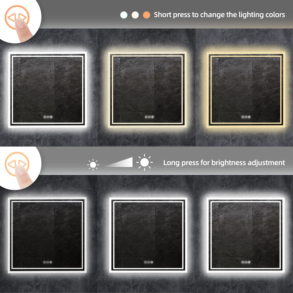 LUVODI Smart Backlit Square Bathroom Mirror with Dimmable LED Lights Anti-fog system - Homevalley.co.uk