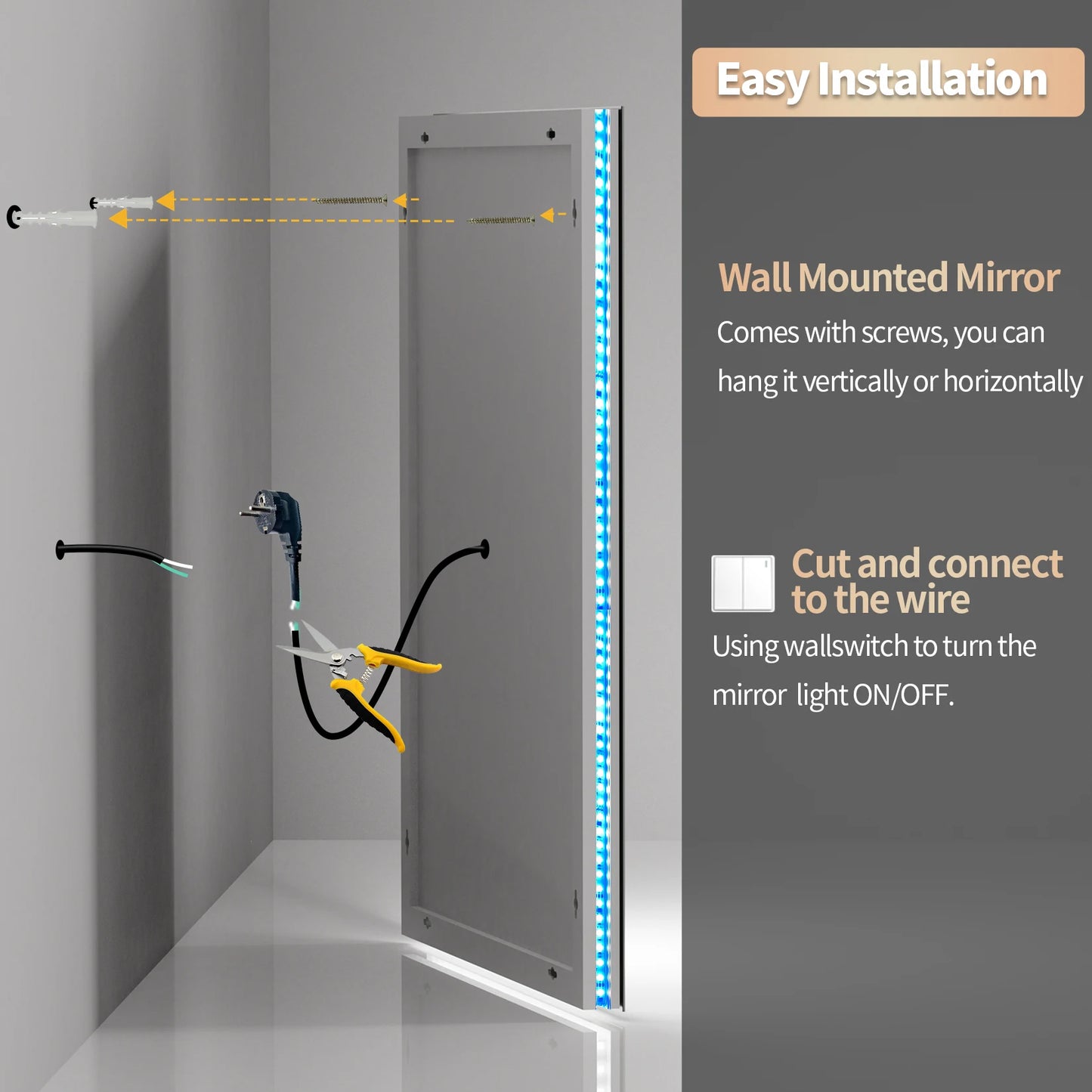 LUVODI Smart Rectangle RGB LED Defog Mirror - Homevalley.co.uk