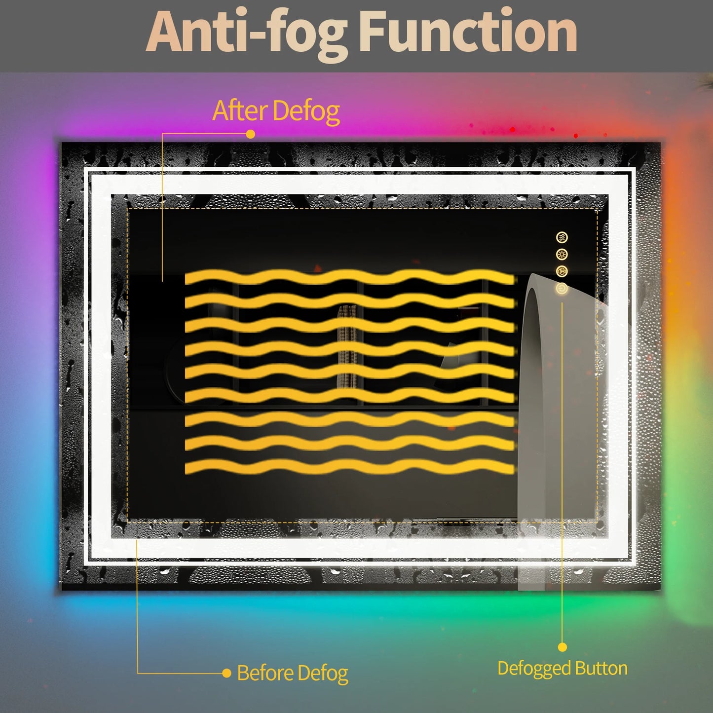 LUVODI Smart Rectangle RGB LED Defog Mirror - Homevalley.co.uk