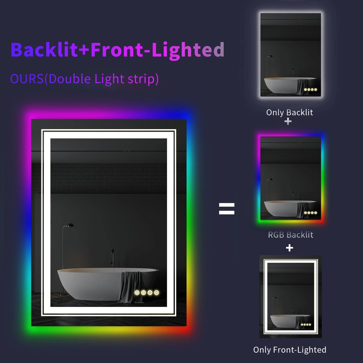 LUVODI Smart Rectangle RGB LED Defog Mirror - Homevalley.co.uk