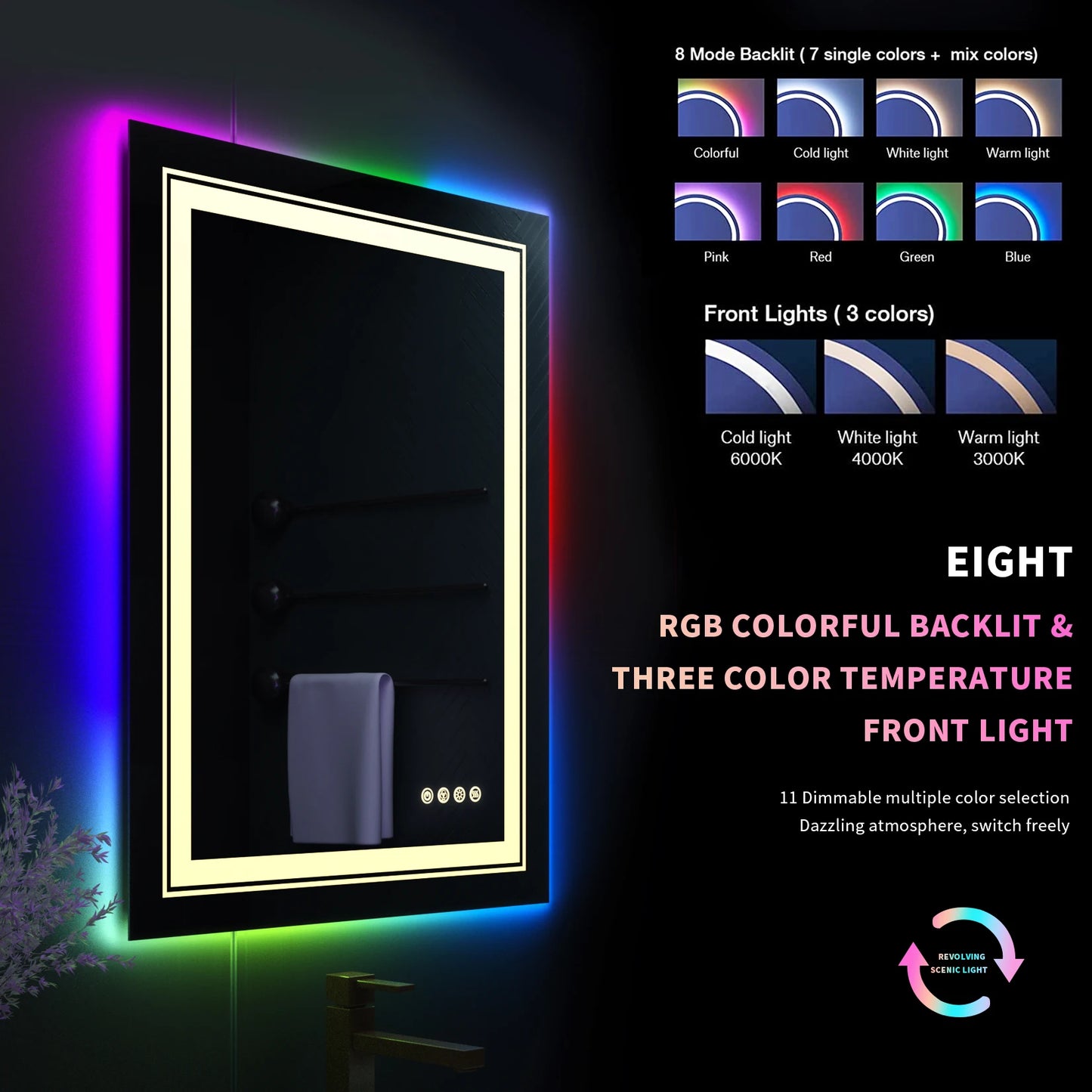 LUVODI Smart Rectangle RGB LED Defog Mirror - Homevalley.co.uk