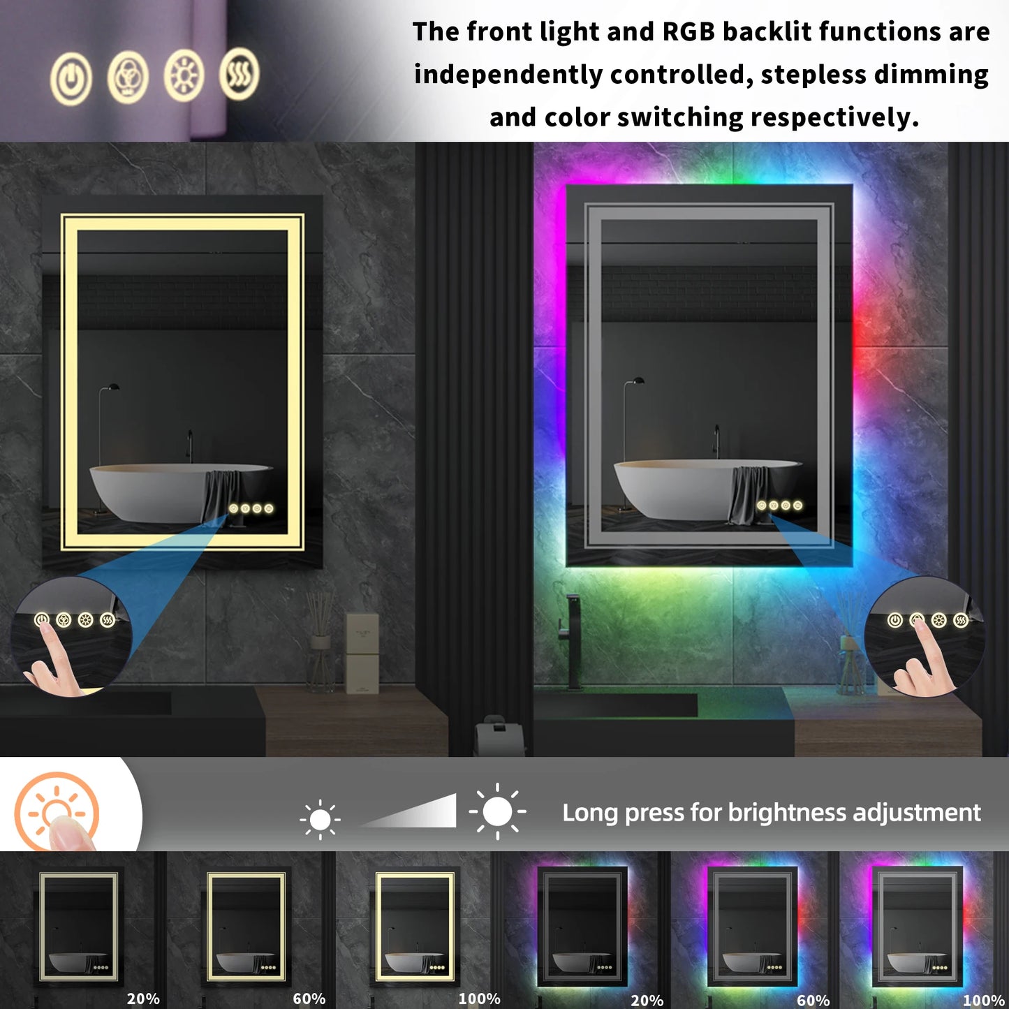 LUVODI Smart Rectangle RGB LED Defog Mirror - Homevalley.co.uk