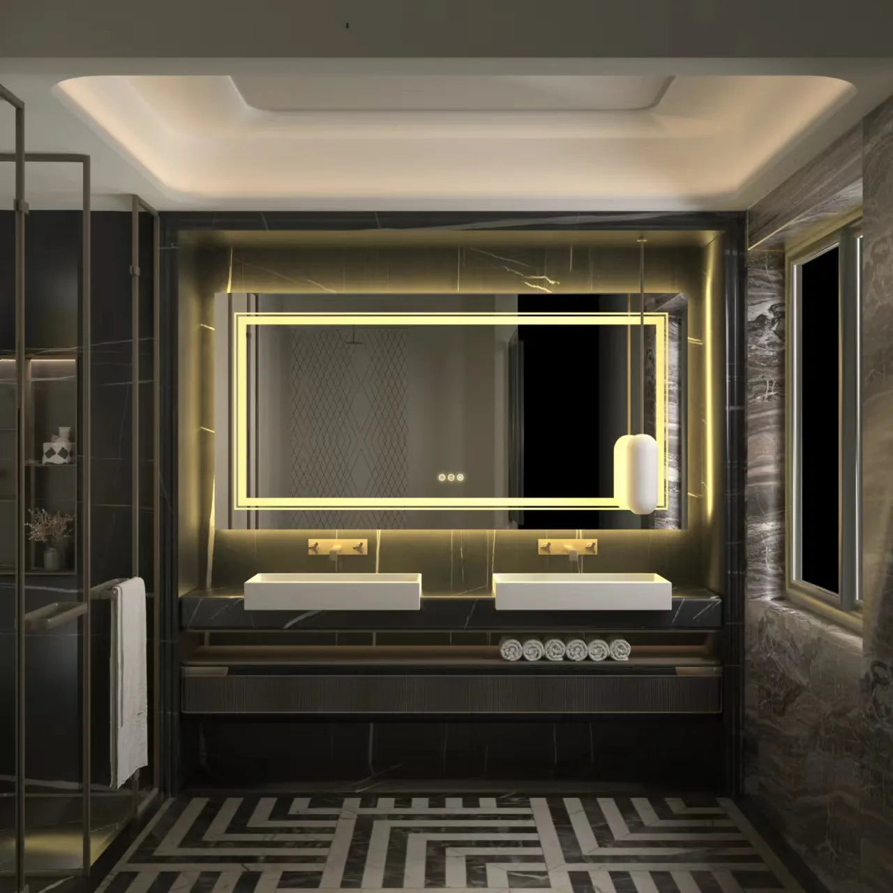 LUVODI Waterproof Double Sink LED Dimmable Defog Bathroom Mirror - Homevalley.co.uk