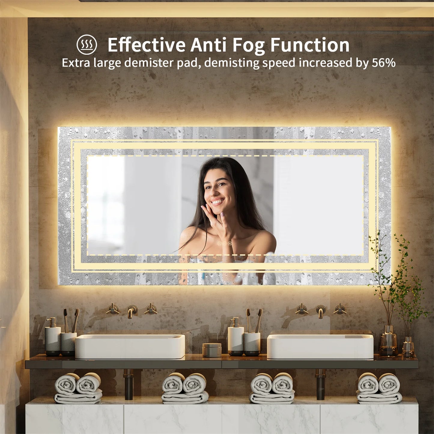 LUVODI Waterproof Double Sink LED Dimmable Defog Bathroom Mirror - Homevalley.co.uk