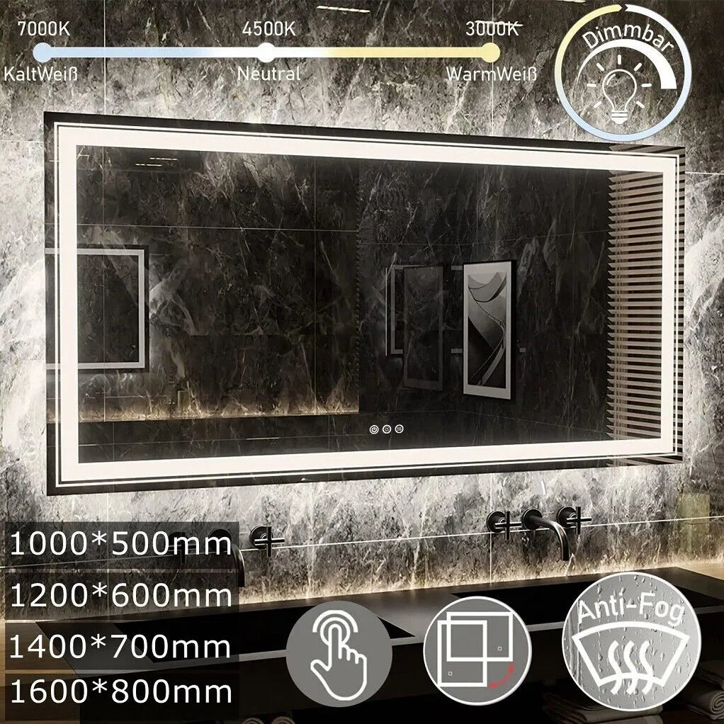 LUVODI Waterproof Double Sink LED Dimmable Defog Bathroom Mirror - Homevalley.co.uk