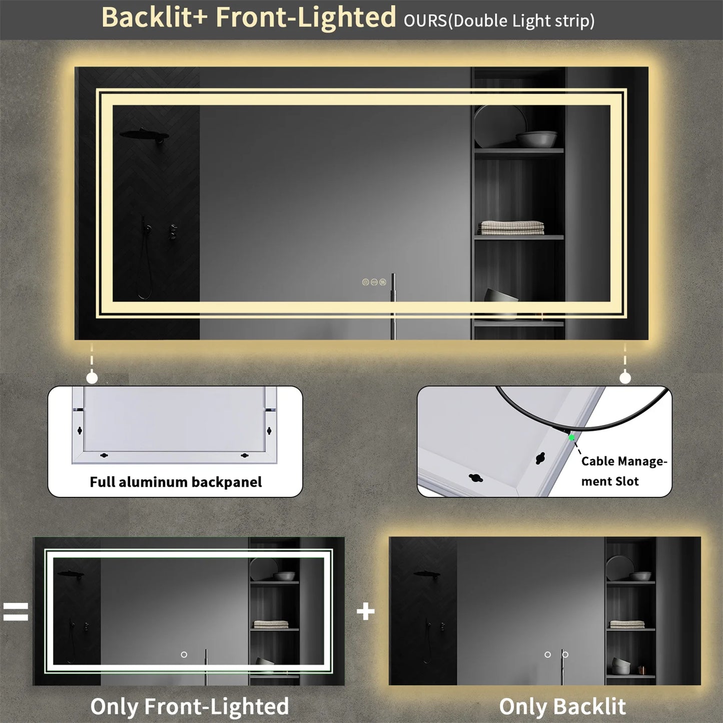 LUVODI Waterproof Double Sink LED Dimmable Defog Bathroom Mirror - Homevalley.co.uk