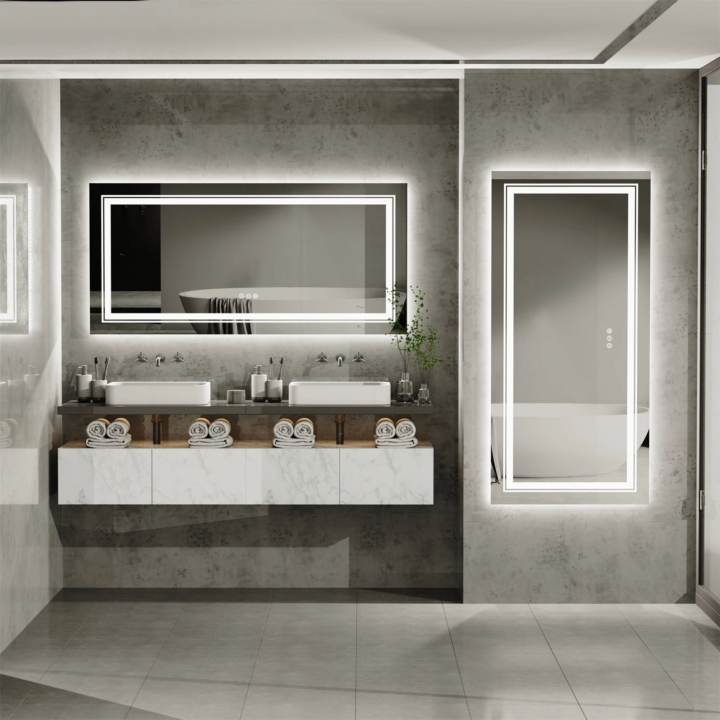 LUVODI Waterproof Double Sink LED Dimmable Defog Bathroom Mirror - Homevalley.co.uk