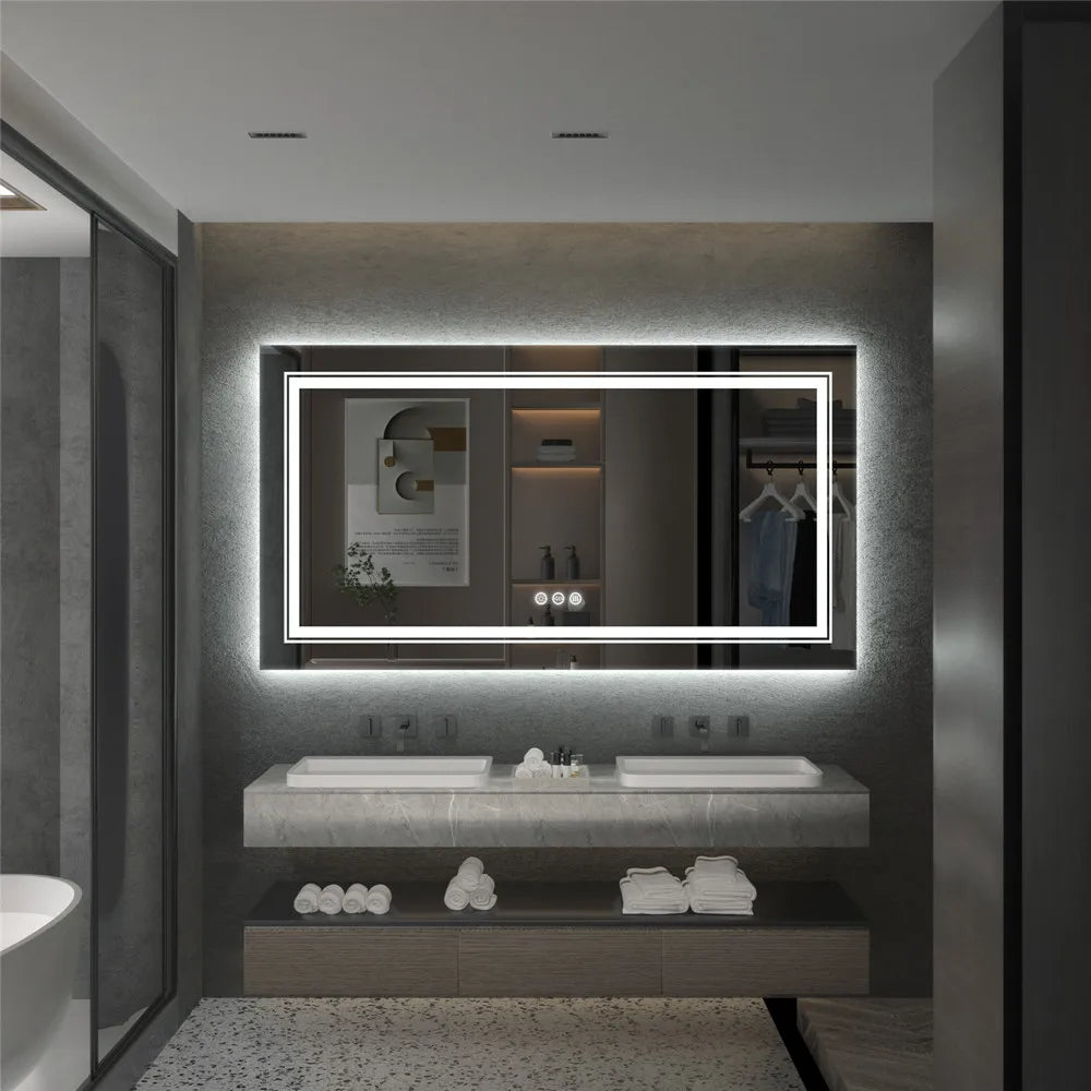 LUVODI Waterproof Double Sink LED Dimmable Defog Bathroom Mirror - Homevalley.co.uk