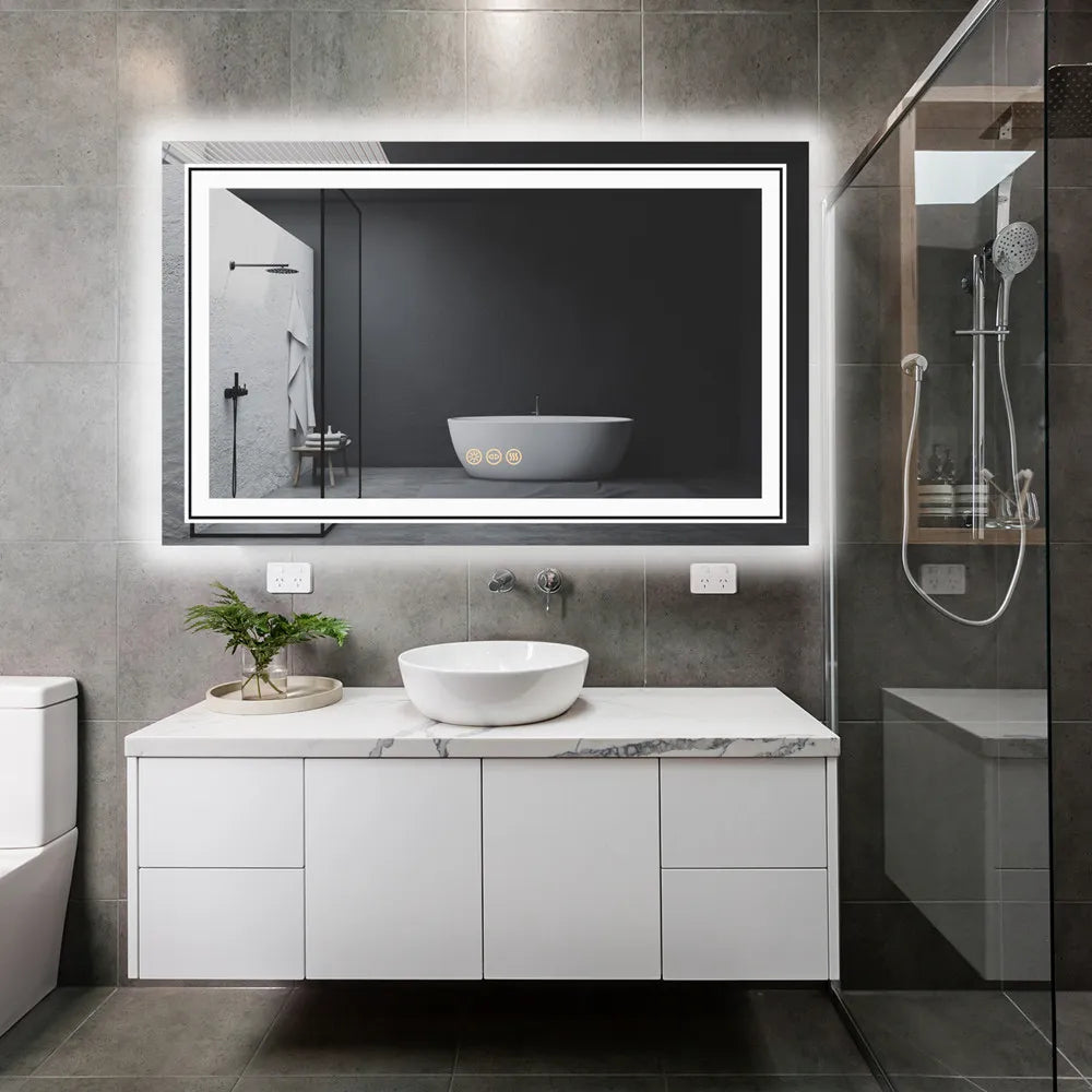 LUVODI Waterproof Double Sink LED Dimmable Defog Bathroom Mirror - Homevalley.co.uk
