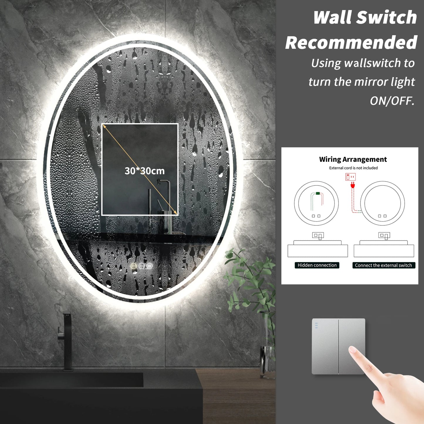 LUVODI Waterproof Frameless LED Backlit Mirror for Bathroom Dimmable Anti-fog Shaving Mirror - Homevalley.co.uk