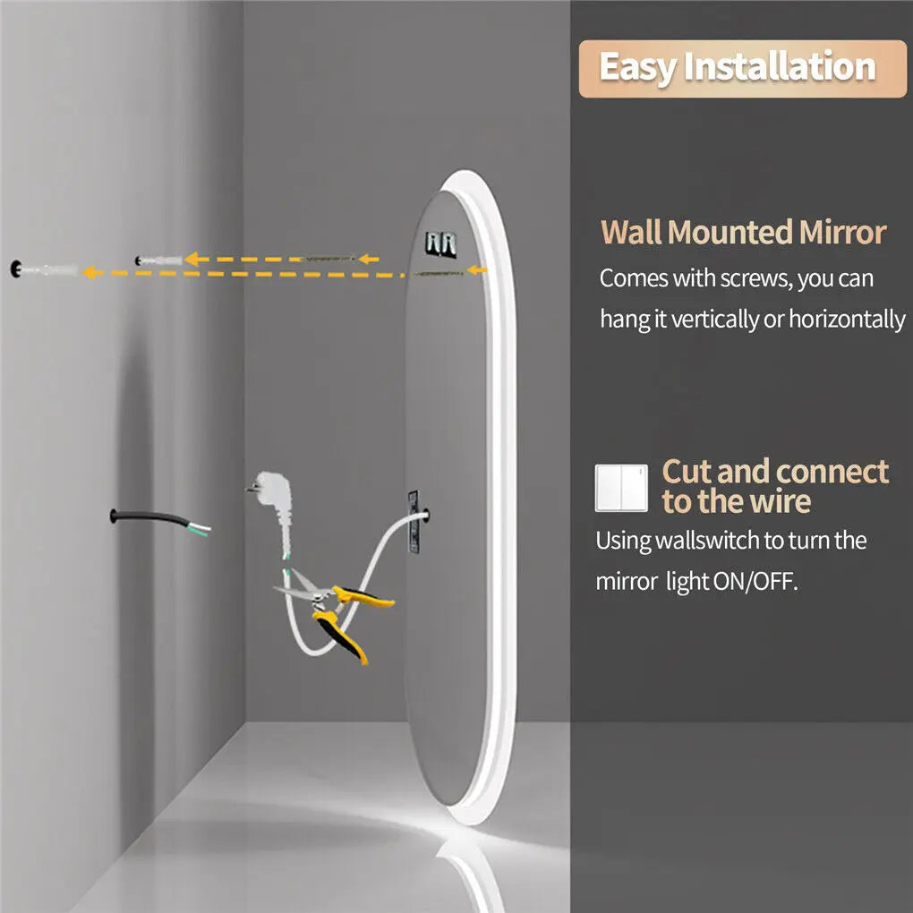 LUVODI Waterproof Illuminate LED Vanity Bathroom Mirror Frameless Touch Screen Backlit De-mist - Homevalley.co.uk