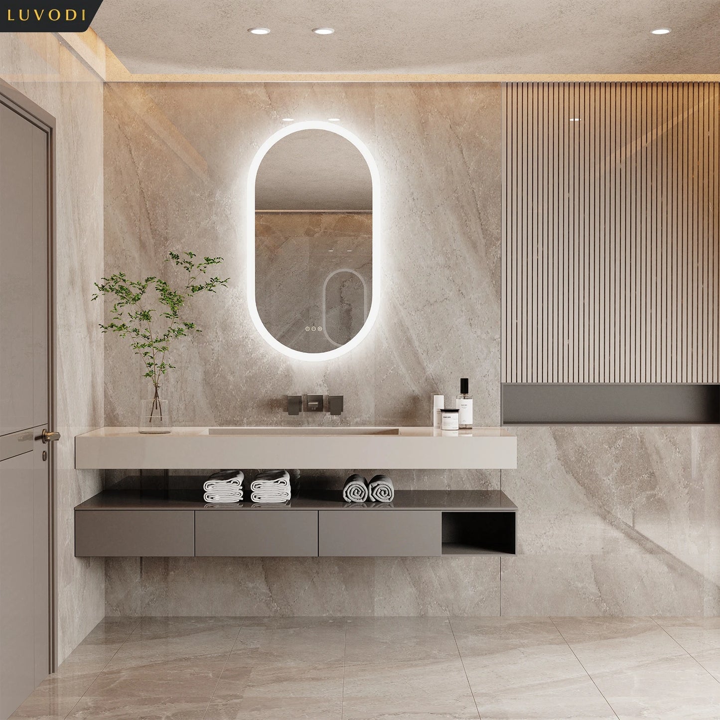 LUVODI Waterproof Illuminate LED Vanity Bathroom Mirror Frameless Touch Screen Backlit De-mist - Homevalley.co.uk