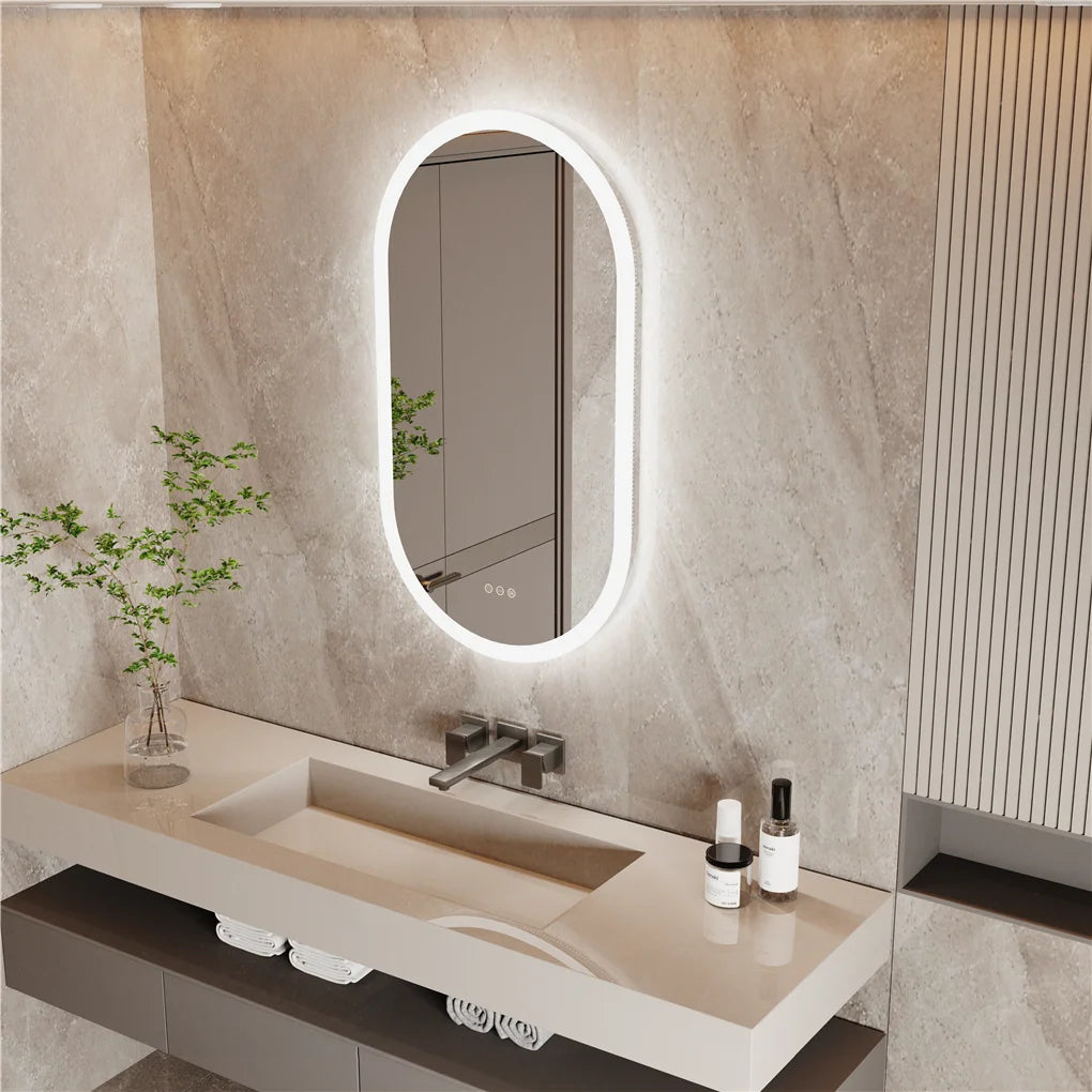 LUVODI Waterproof Illuminate LED Vanity Bathroom Mirror Frameless Touch Screen Backlit De-mist - Homevalley.co.uk