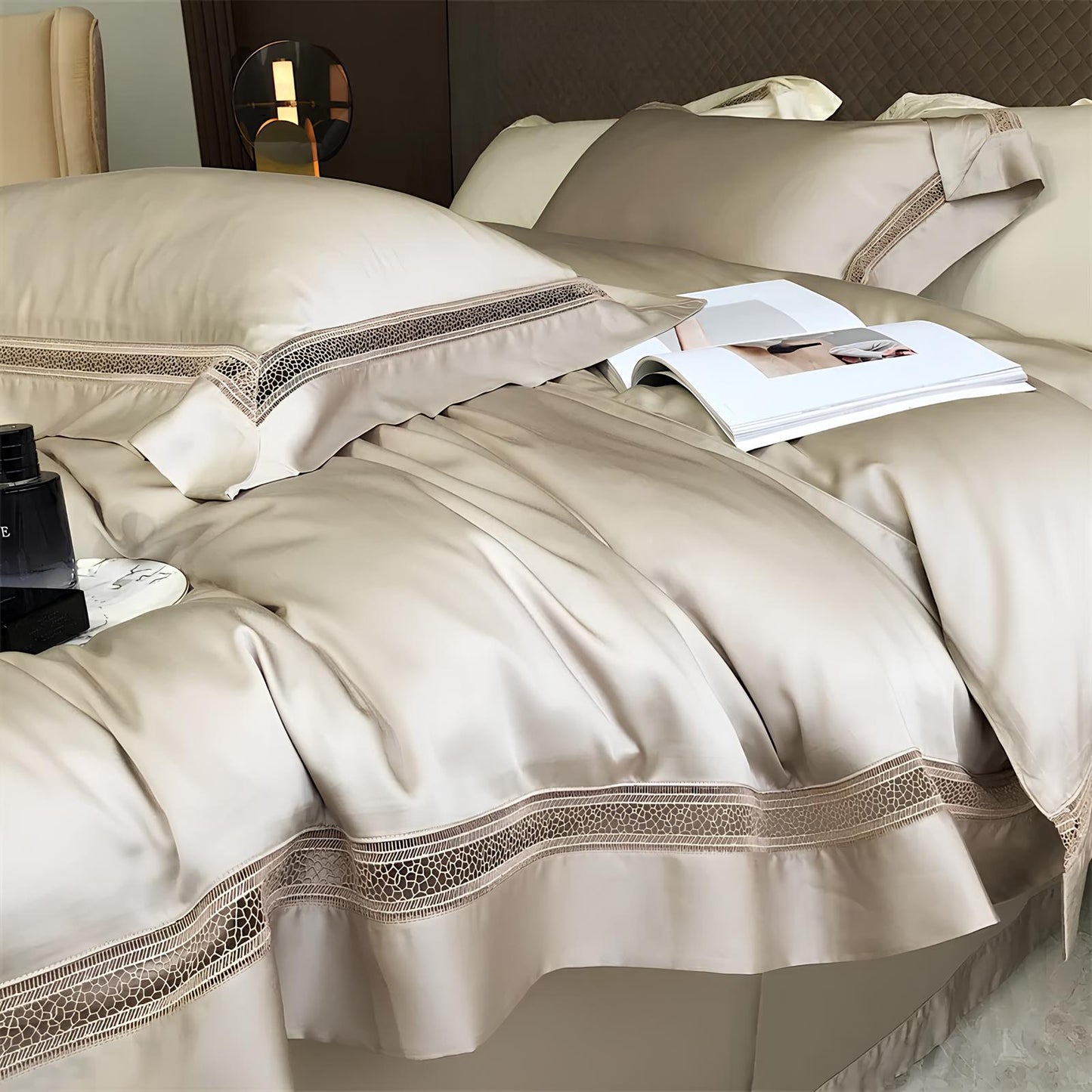 Luxury 1000TC Egyptian Cotton Duvet Cover Set with hollow out lace broad side - Homevalley.co.uk