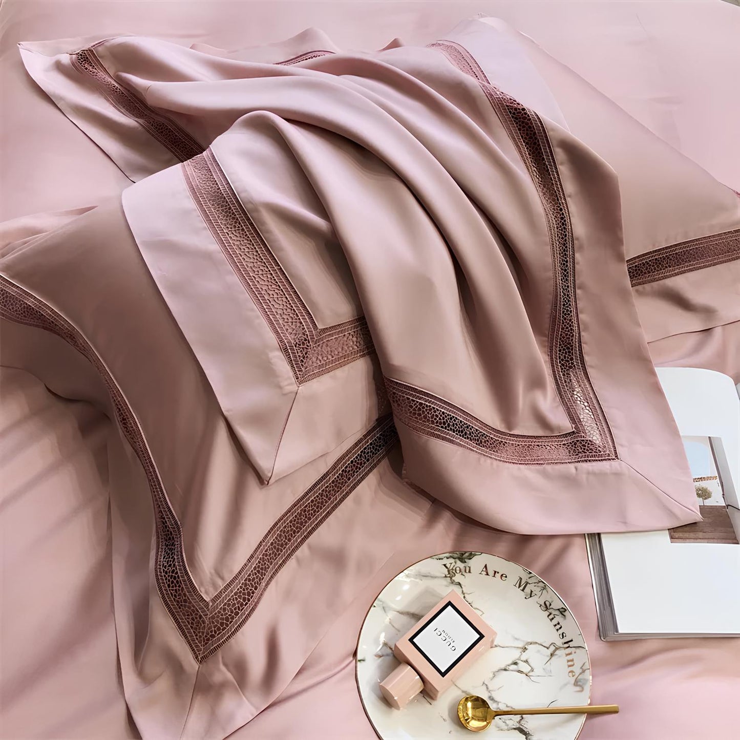 Luxury 1000TC Egyptian Cotton Duvet Cover Set with hollow out lace broad side - Homevalley.co.uk