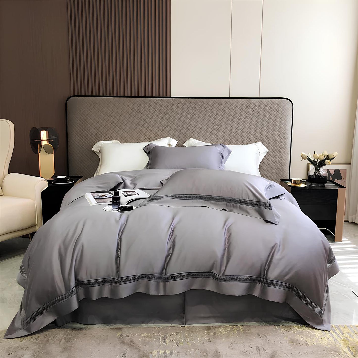 Luxury 1000TC Egyptian Cotton Duvet Cover Set with hollow out lace broad side - Homevalley.co.uk
