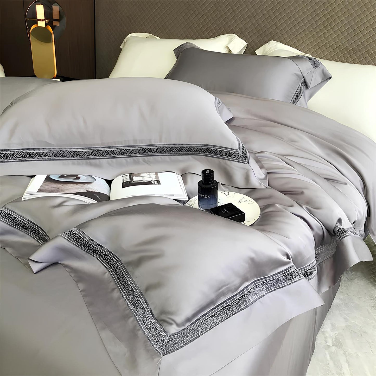 Luxury 1000TC Egyptian Cotton Duvet Cover Set with hollow out lace broad side - Homevalley.co.uk