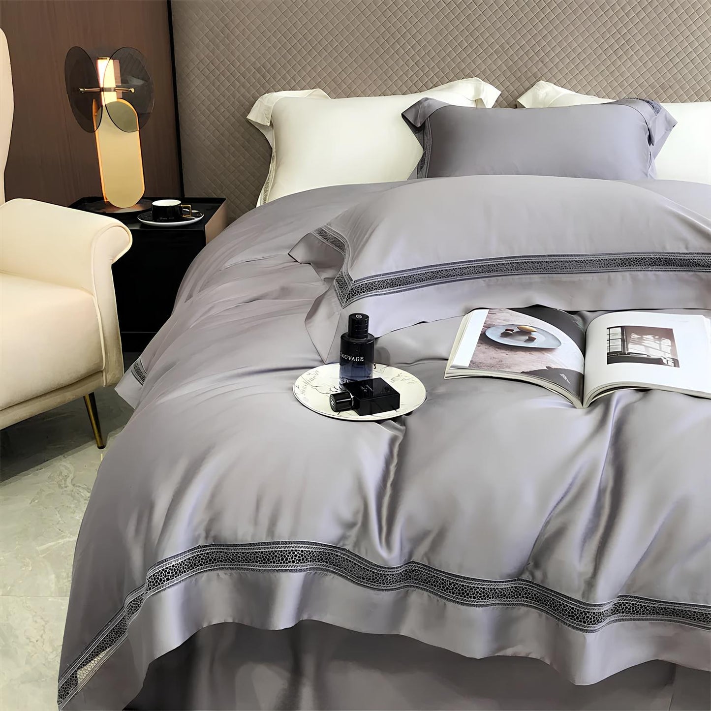 Luxury 1000TC Egyptian Cotton Duvet Cover Set with hollow out lace broad side - Homevalley.co.uk
